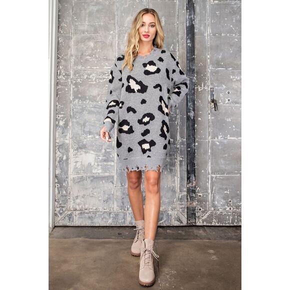 Leopard print knit sweater dress- S/M